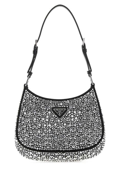 prada rhinestone shoulder bag|Prada crystal embellished bag.